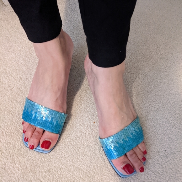Shaded blue sequin heeled sandals - Picture 3 of 5